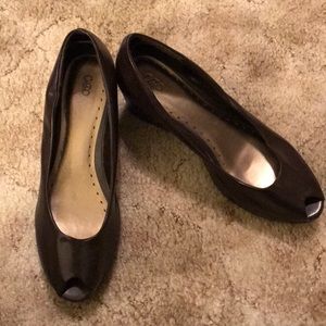 EUC Brown peep-toe wedge heels. Size 11.